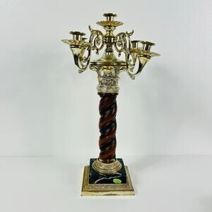 Vintage Dilly MFG Carrara Marble Wooden Candle Holder Made in USA